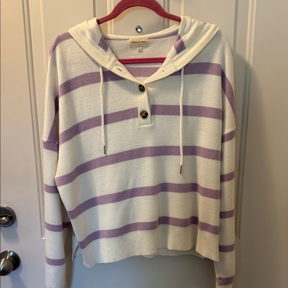 Universal Thread Women's Hoodie - Cream and Purple Stripes